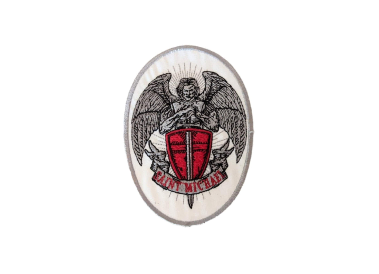 St Michael Badge, Saint Michel Icon, Archangel patch, Religious gift, sew on badge, iron on, Pilgrimadge, Patron saint of Law Enforcement