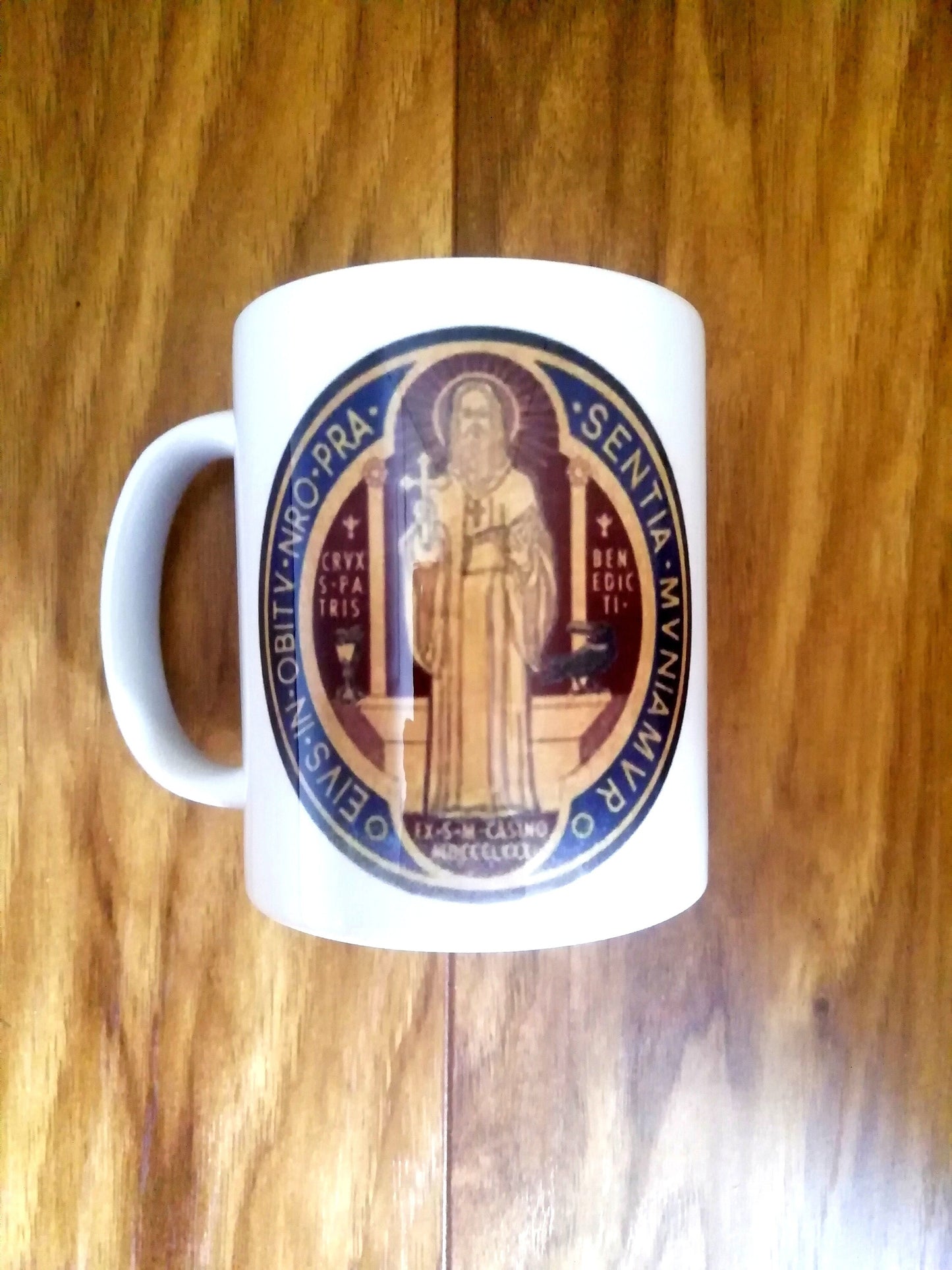 Saint Benedict, Colour, St. Benedict medal, Catholic Mug, Catholic gift, Stocking stuffer, Baptism, Holy Communion, Confirmation, Present