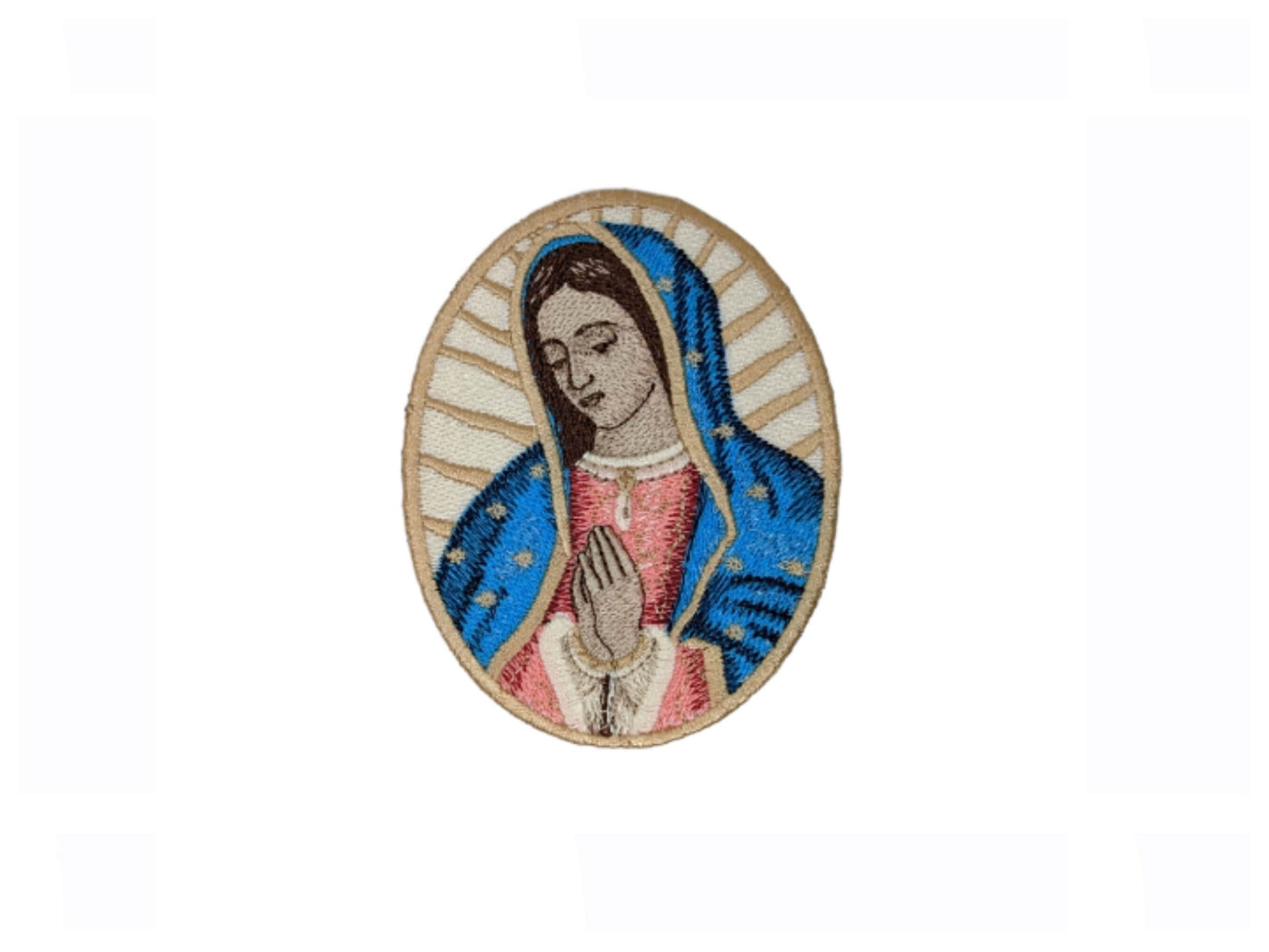 Our Lady of Guadalupe badge, religious patch, iron on badge, sew on patch, embroidered badge, embroidered patch, St Juan Diego, pilgrimage