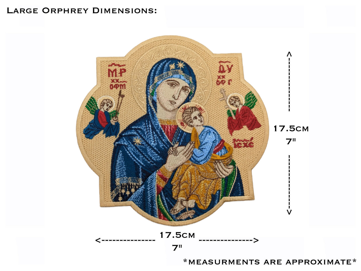 Our Lady of Perpetual Help, Iron on Patch, Vestment making, Embroidered Orphrey, Ecclesiastical vestment making, Perpetual Succour