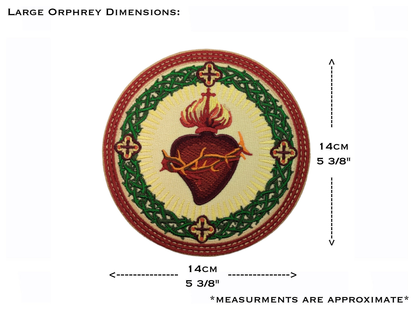 Sacred Heart of Jesus, Sacred Heart Orphrey, Vestment making, iron on badge, sew on patch, embroidered badge, embroidered patch, Jesus