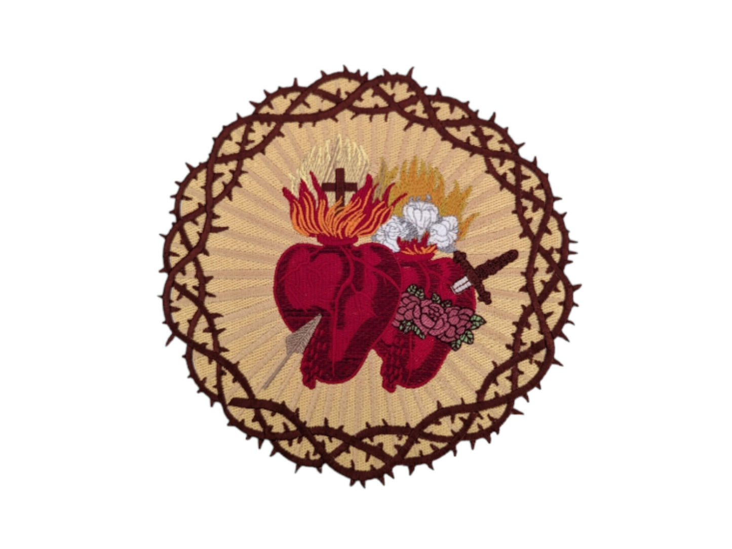 Sacred Heart of Jesus, Immaculate Heart of Mary, Orphrey, Vestment making, sew on patch, embroidered badge, embroidered, Jesus